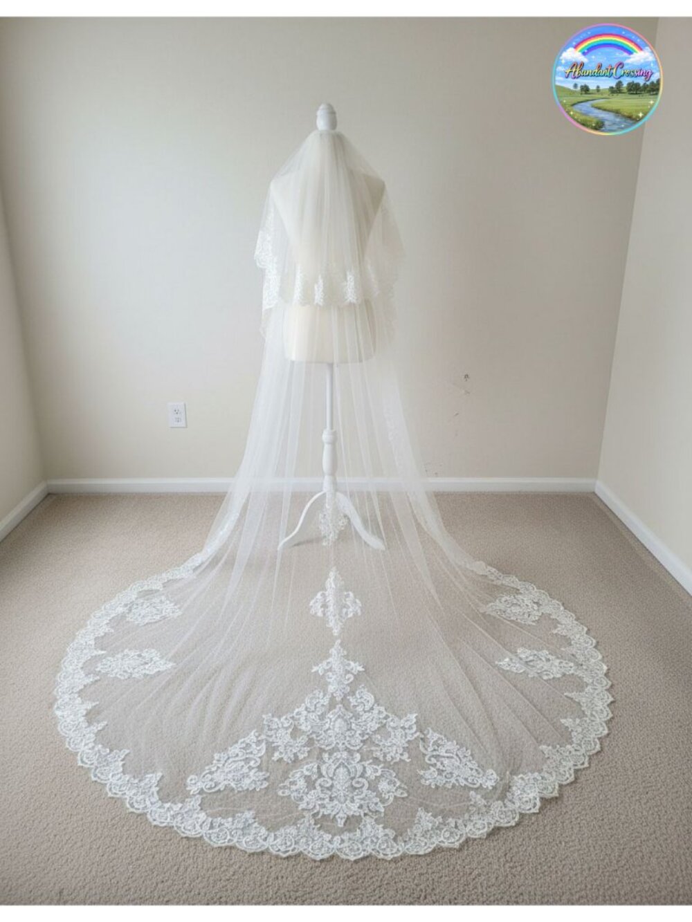 Cathedral Length 2 Tier Sequin Lace Bridal Wedding Veil